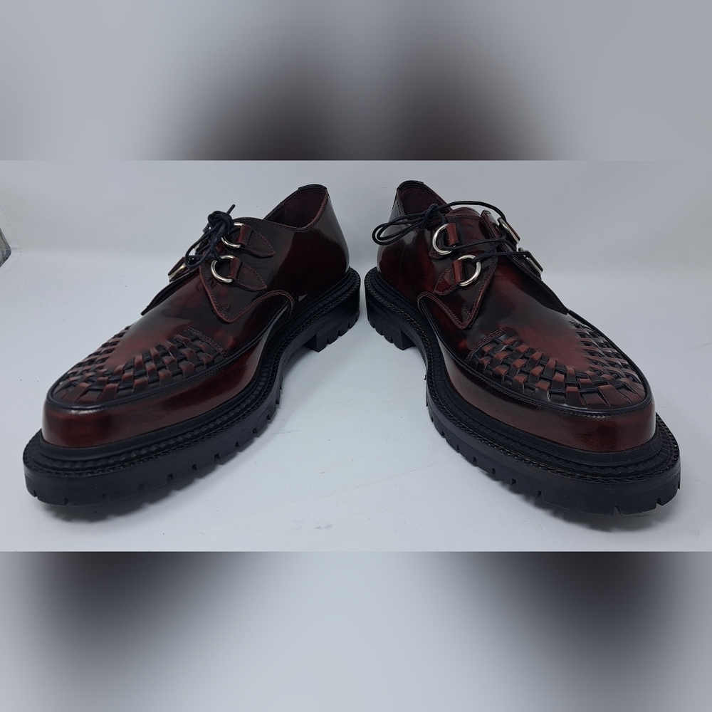 Burberry Mens Shoes Burgundy Leather Woven Lace Up Platform Creepers 11 US 44 EU - Picture 4 of 15